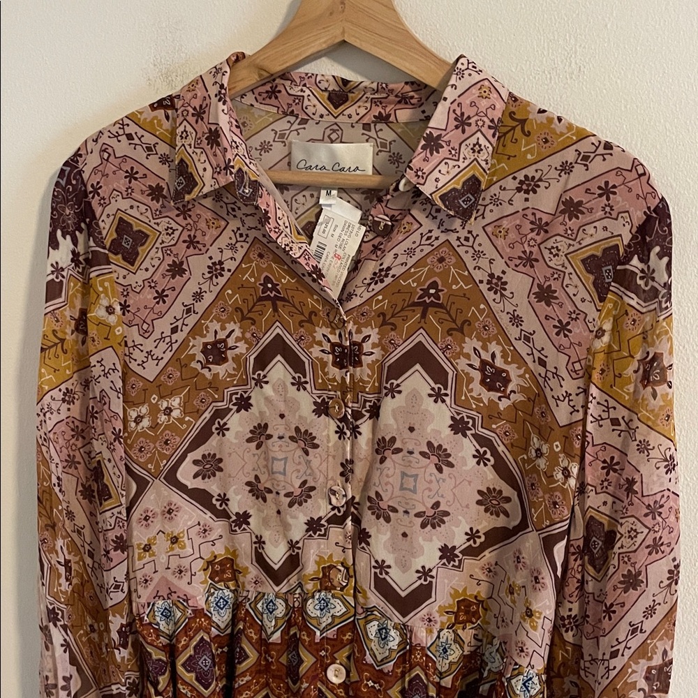 Cara Cara Lolan Geo Print Georgette Midi Dress Women’s Size Medium Rose Dawn NWT - Picture 5 of 12